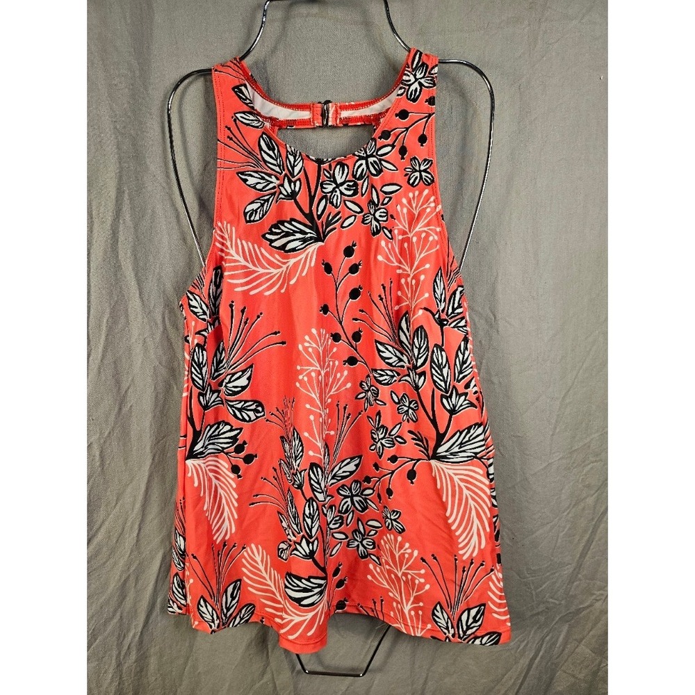 Tempt Me Women Coral Orange Floral High Neck Tankini Swim Top Small NWT